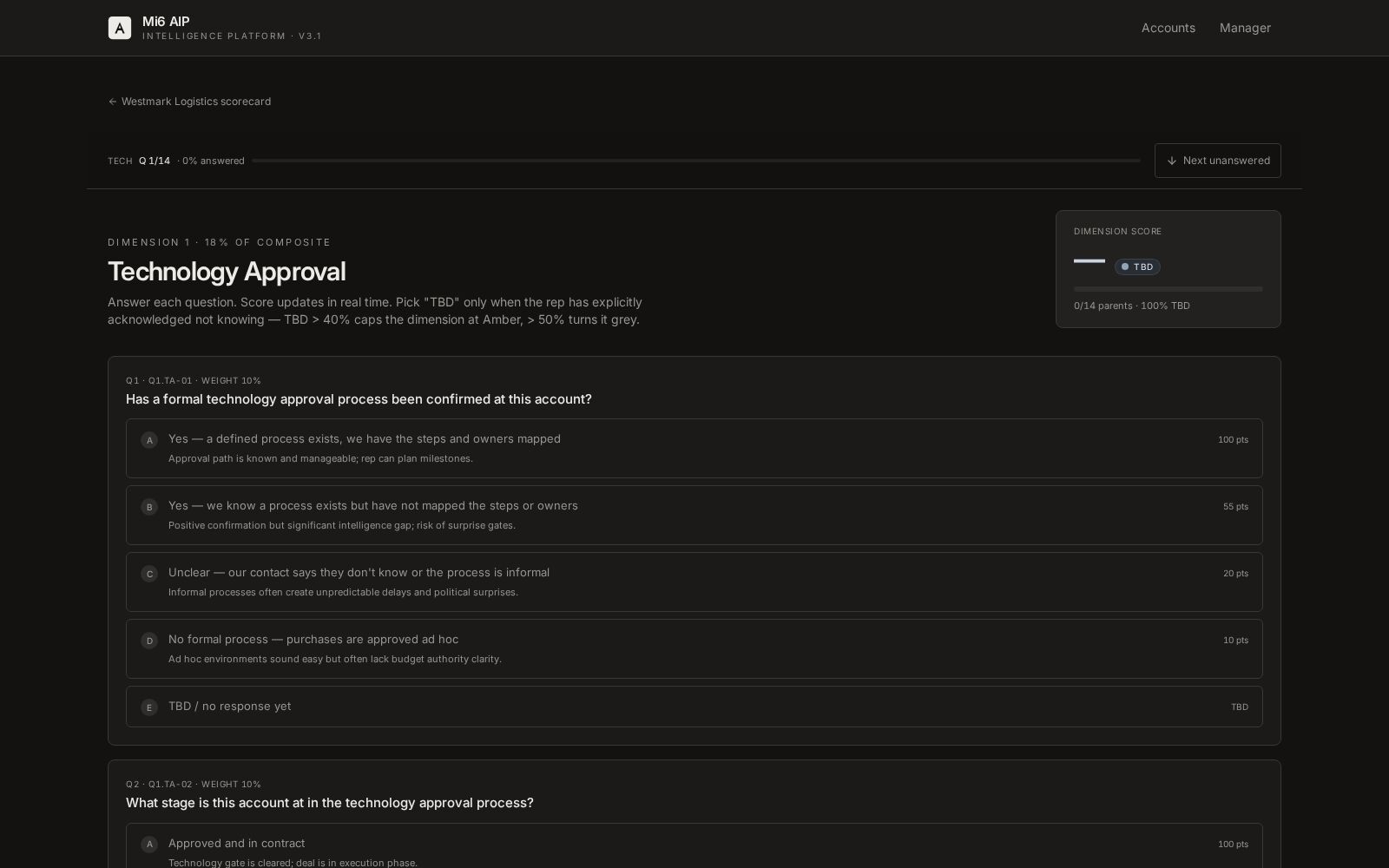 AIP bubble-question UI: a question with multiple-choice options ready to be answered
