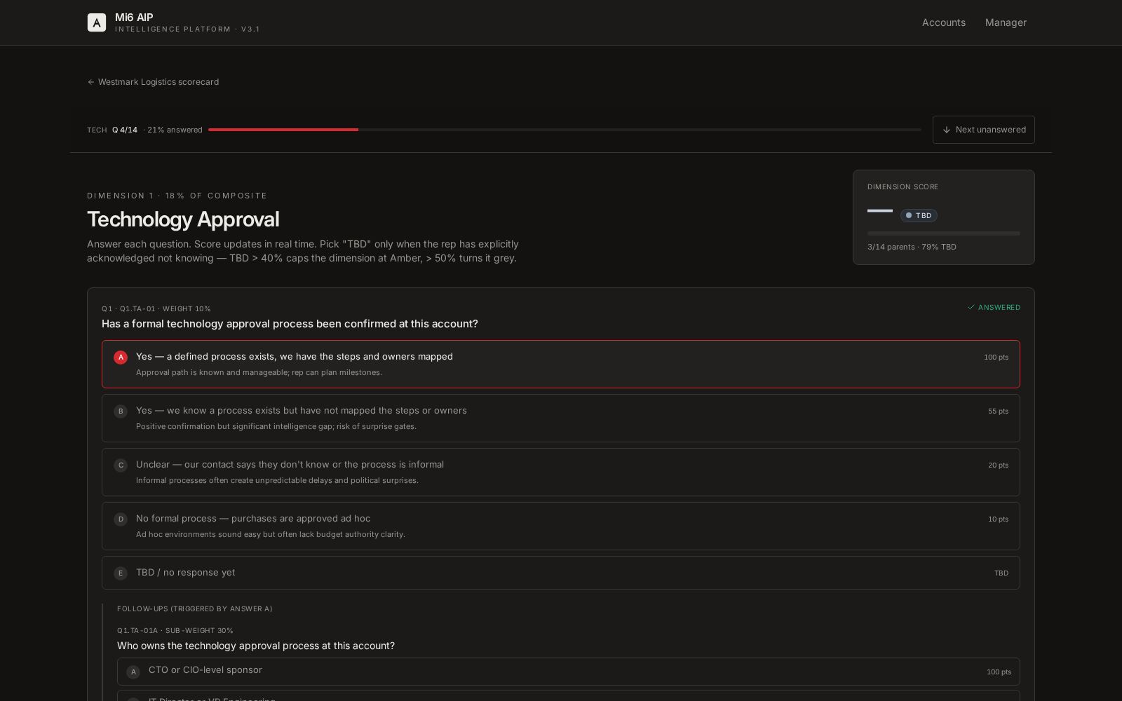 AIP follow-up sub-questions: an answered question reveals the conditional next prompt